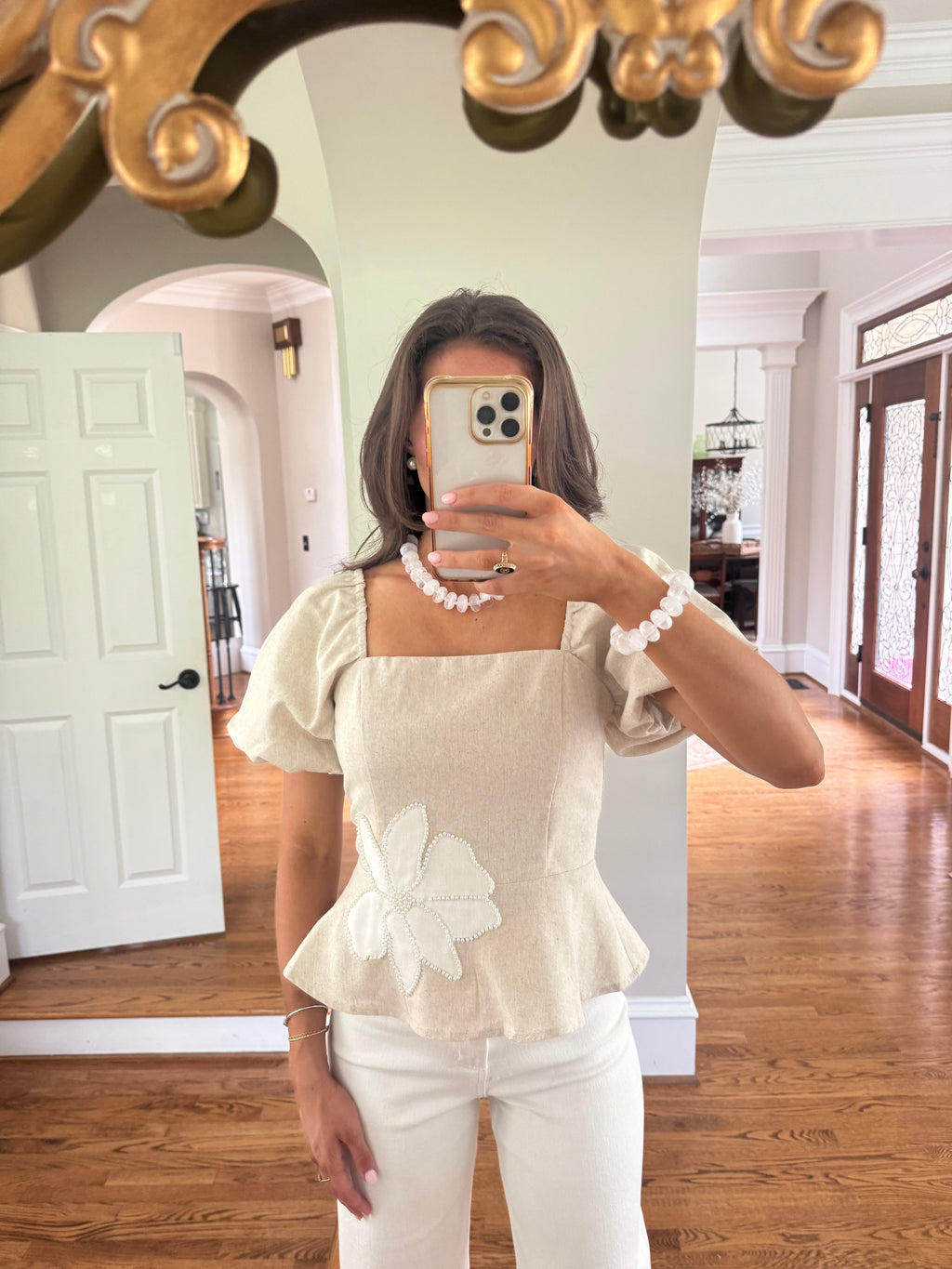 Pearl Bloom Top- Oatmeal
