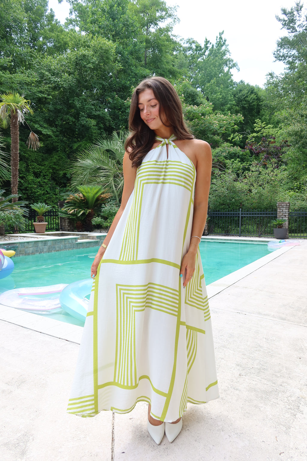 Montego Maxi Dress- White/Green