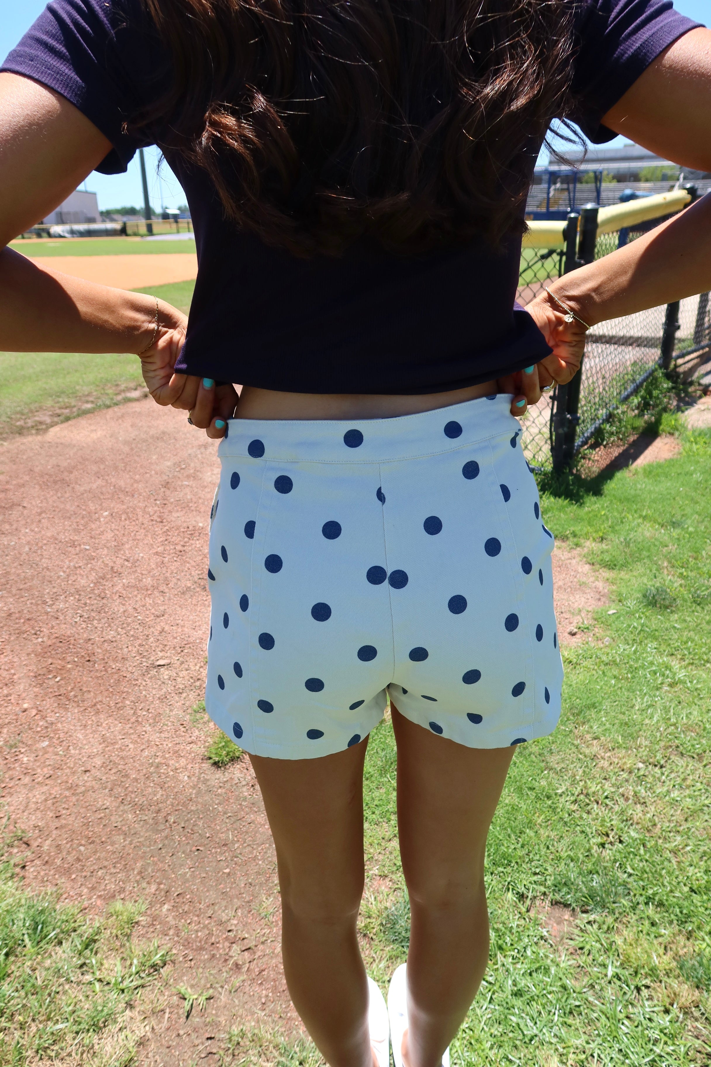 Polka Dot Denim Short- Cream/Navy