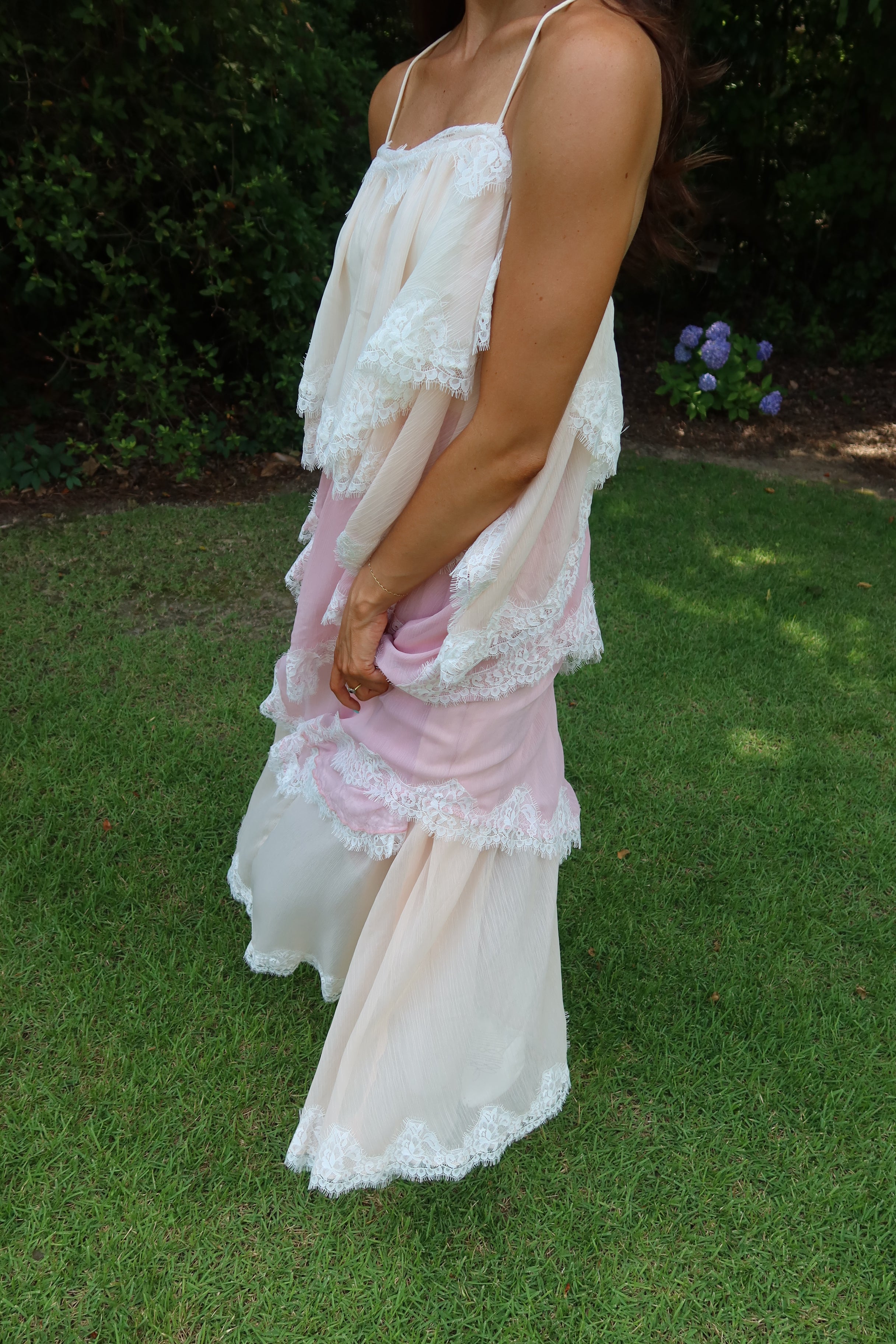 Ophelia Lace Maxi Dress- Pink/Cream