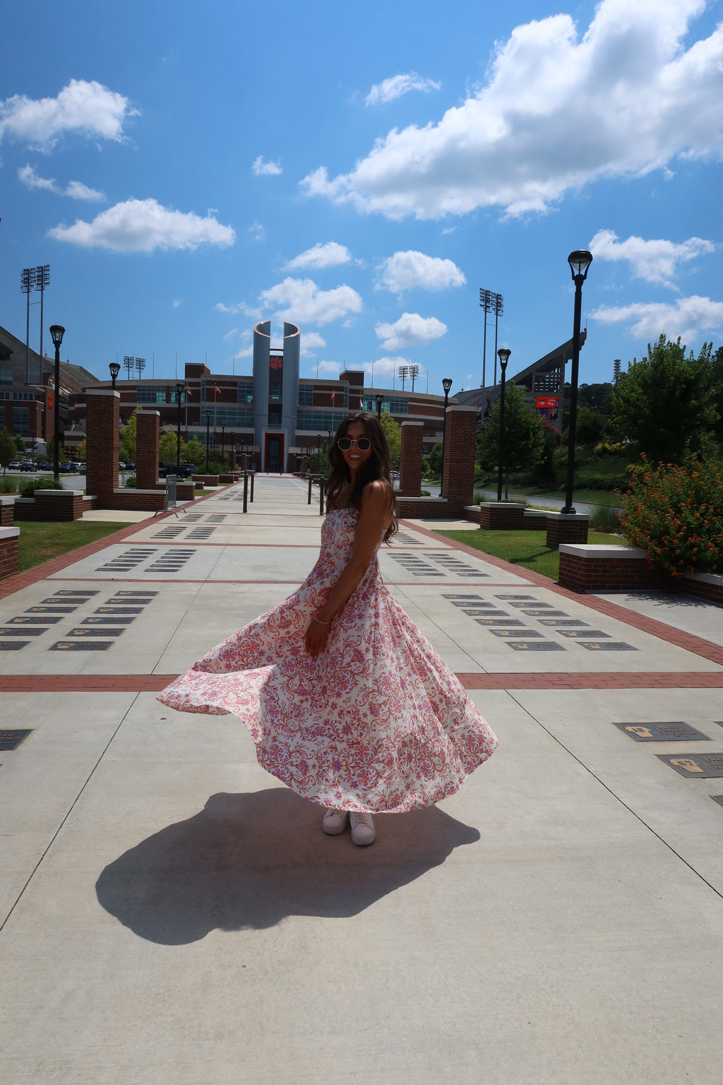 Clemson Maxi Dress- Cream Apricot/Orange/Purple