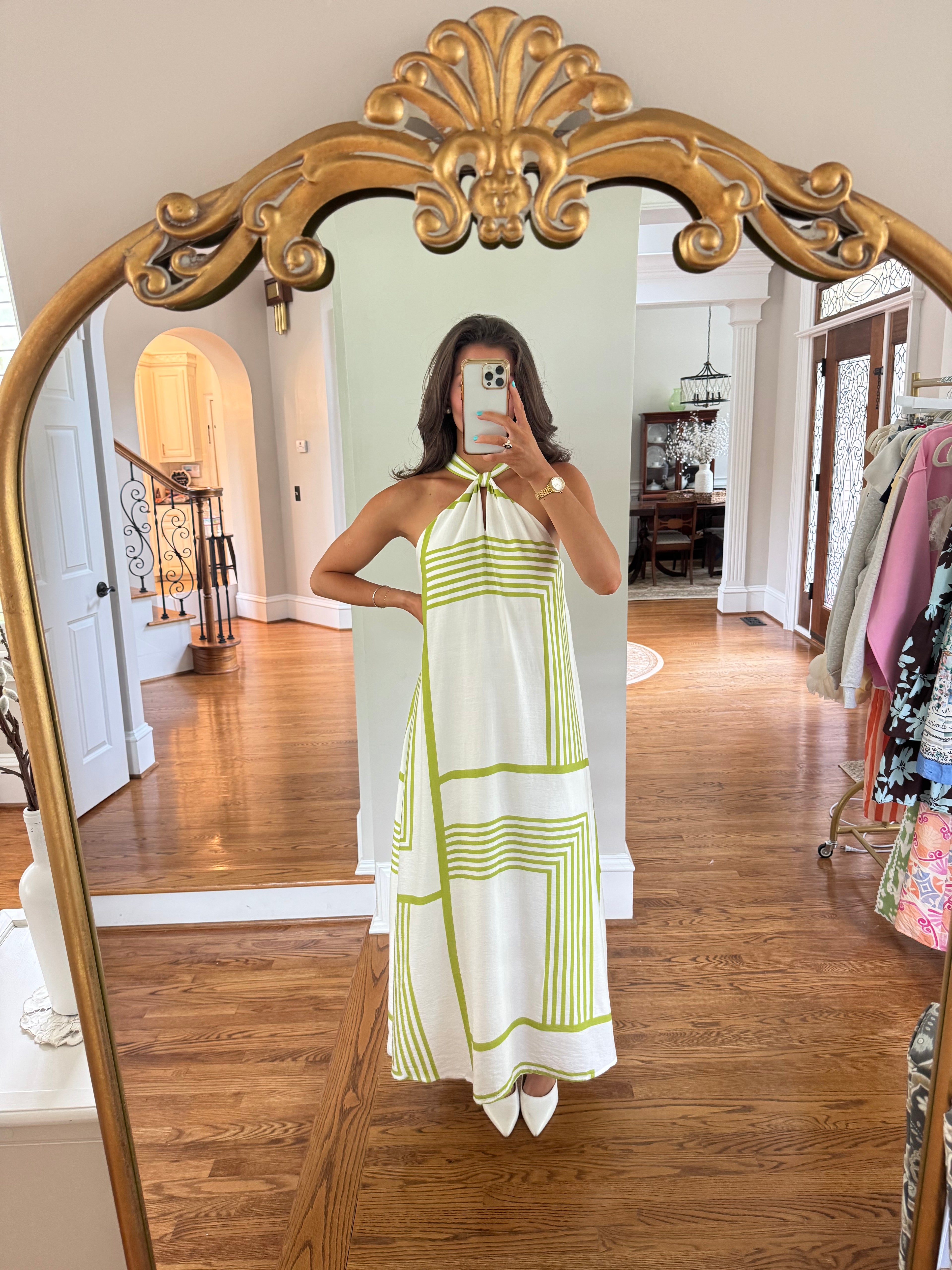 Montego Maxi Dress- White/Green