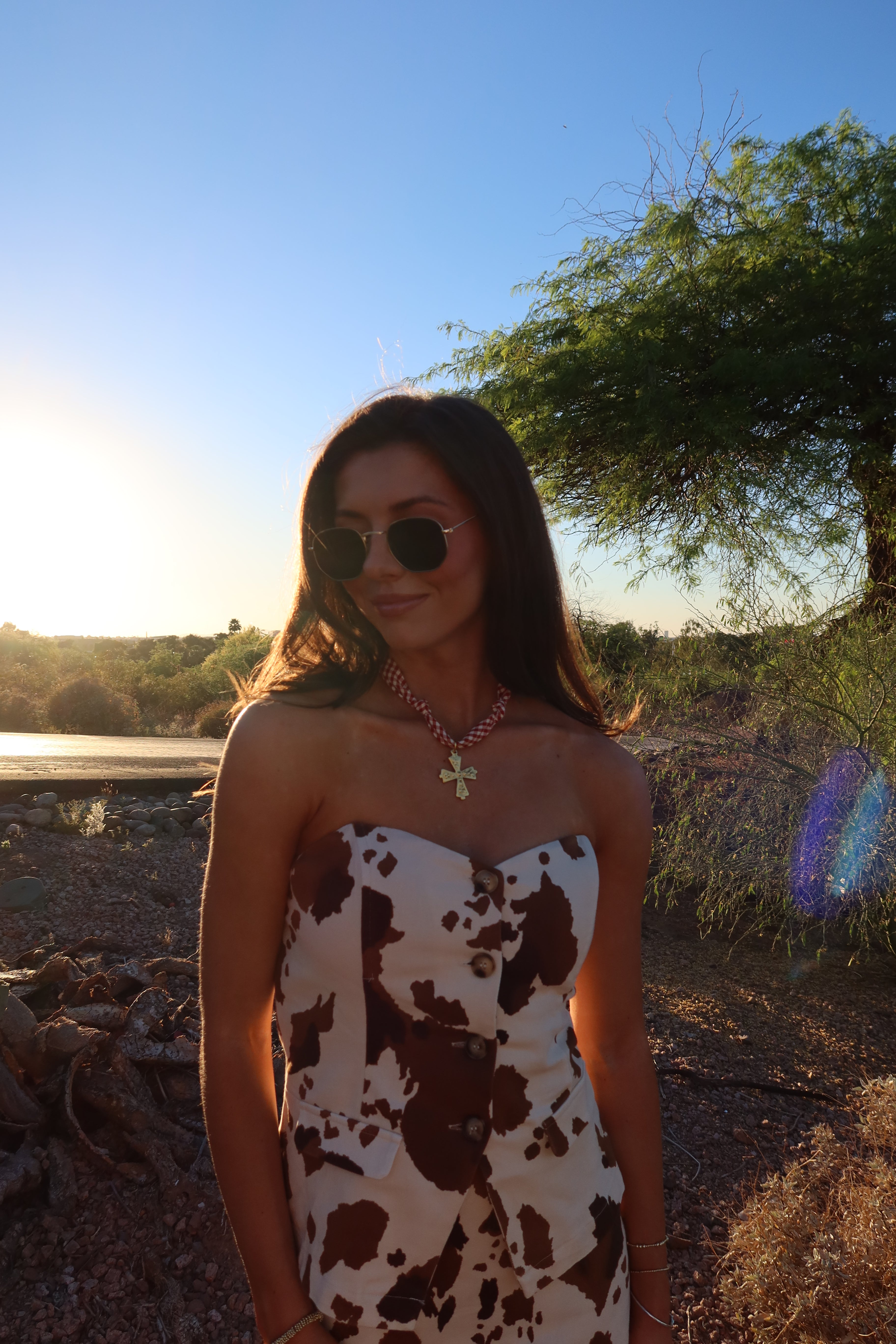 Gingham Sweetheart Scarf Necklace- Red/White