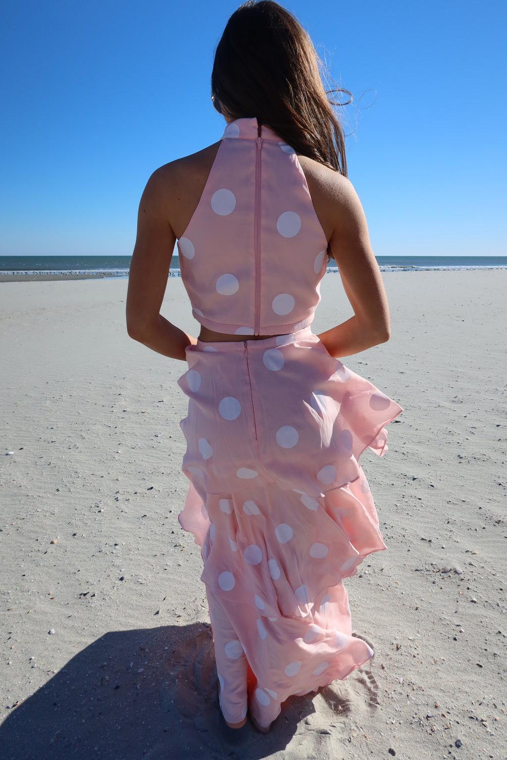 Darling Dot Halter Neck Skirt Set- Pink