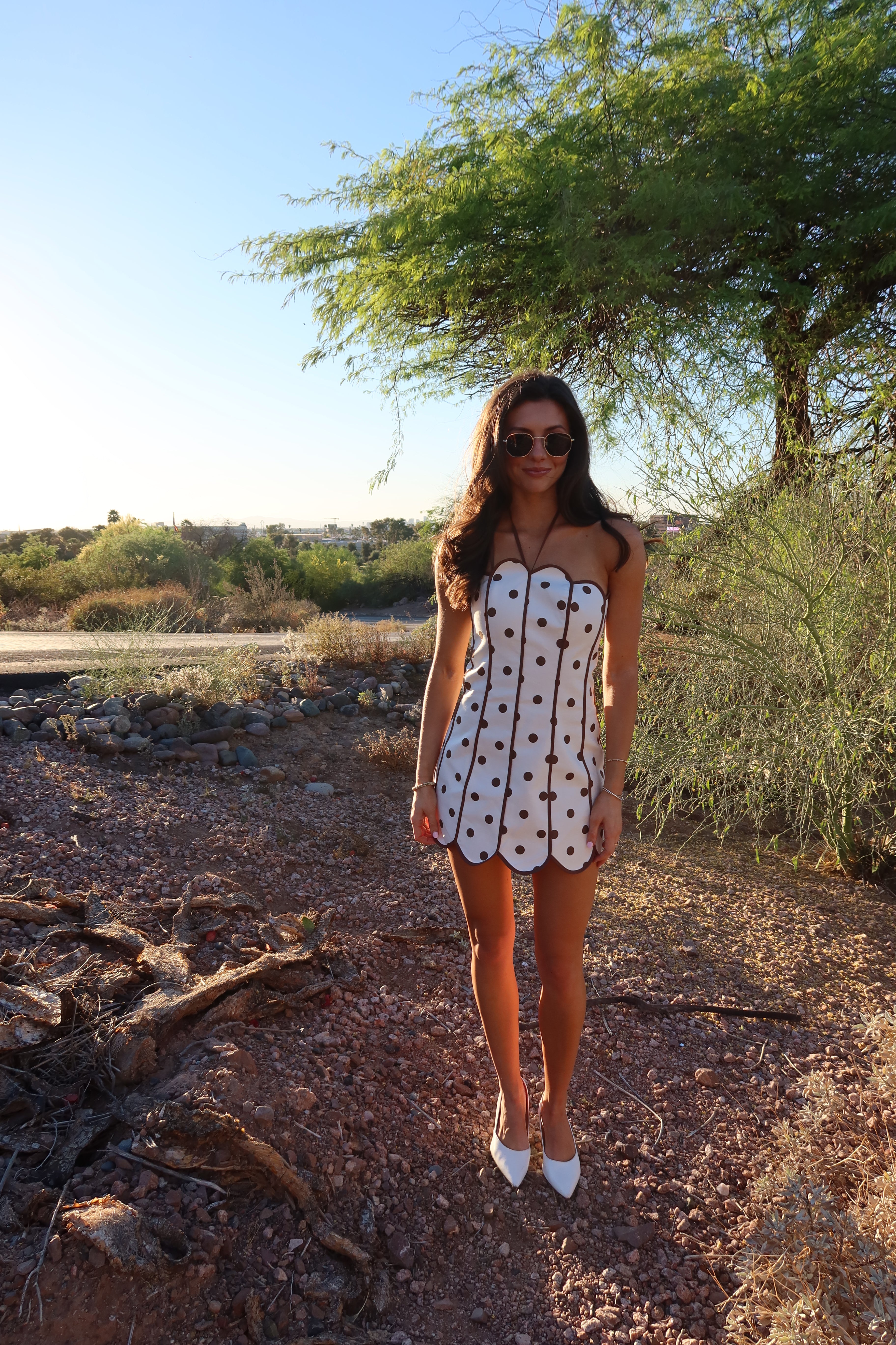 Scottsdale Dot Mini Dress- Cream/Brown