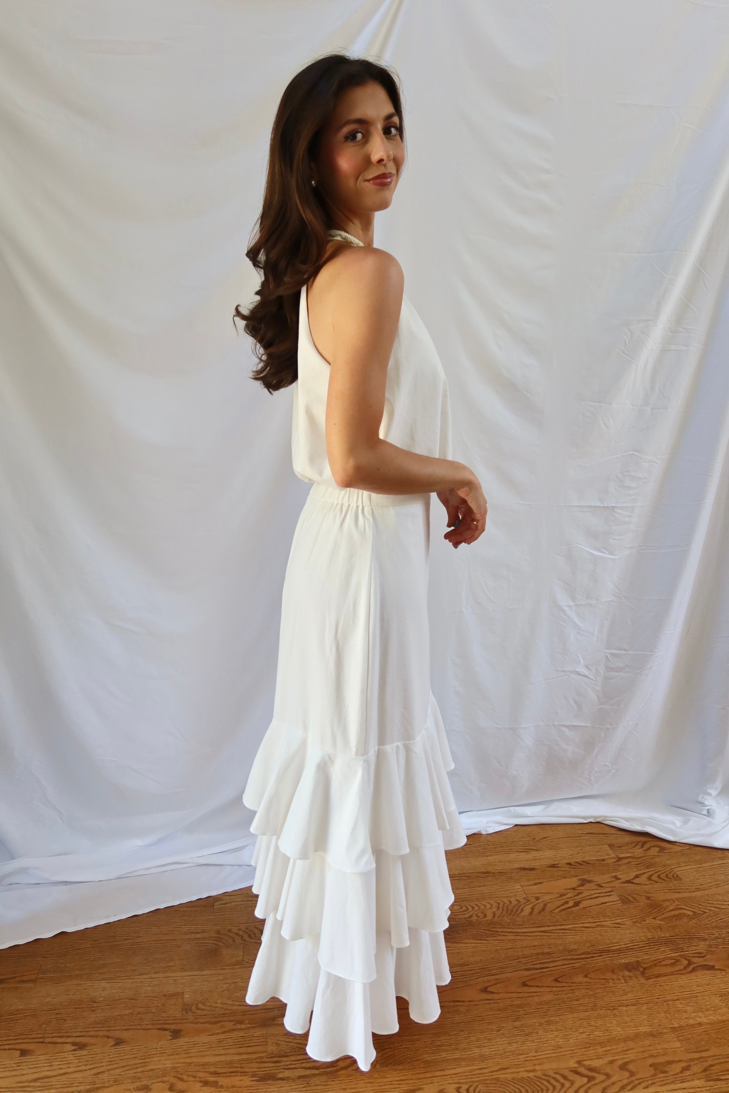 Seashell Ruffled Maxi Skirt- White