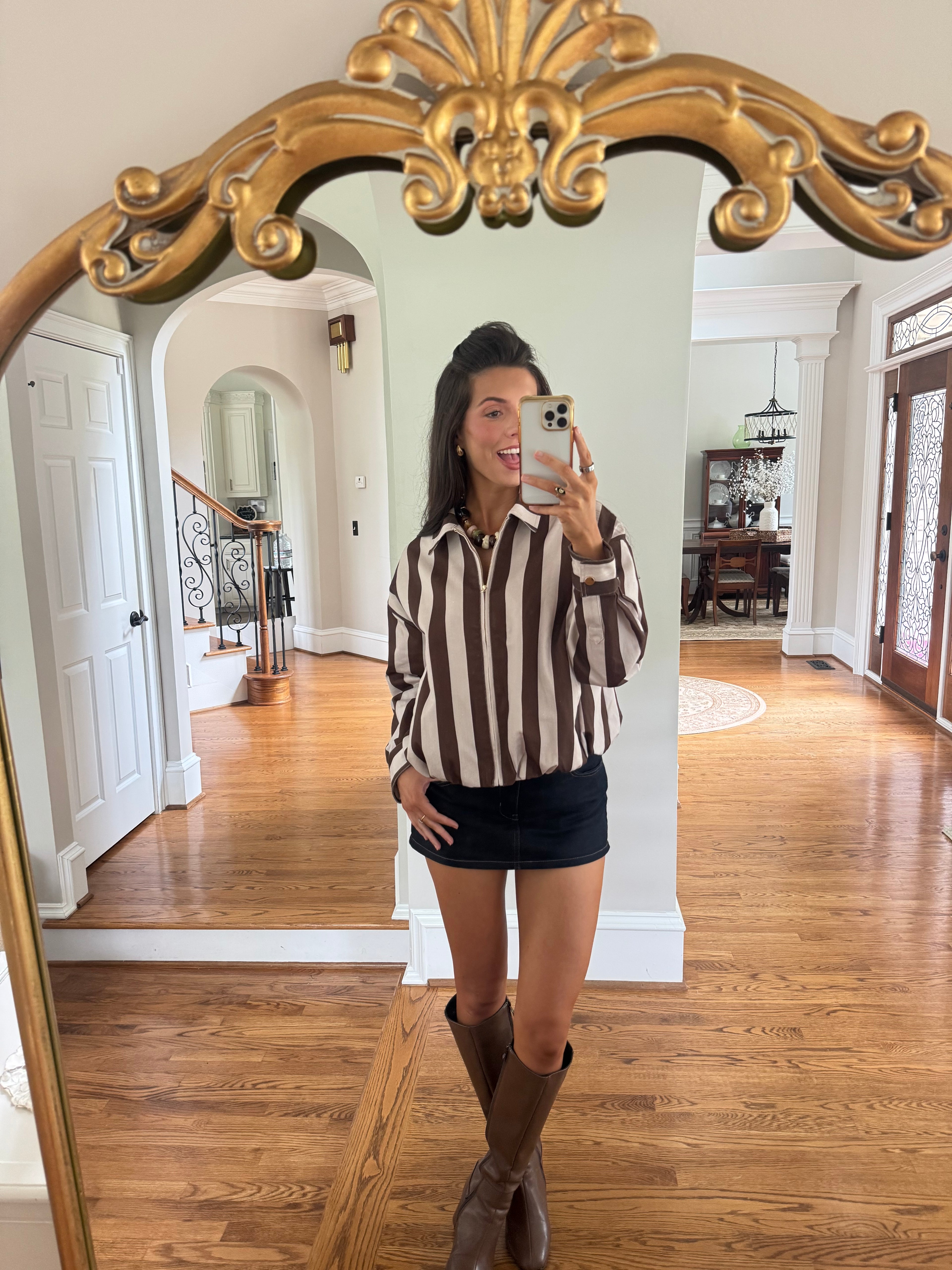 Cinnamon Oat Stripe Jacket- Brown/Oat