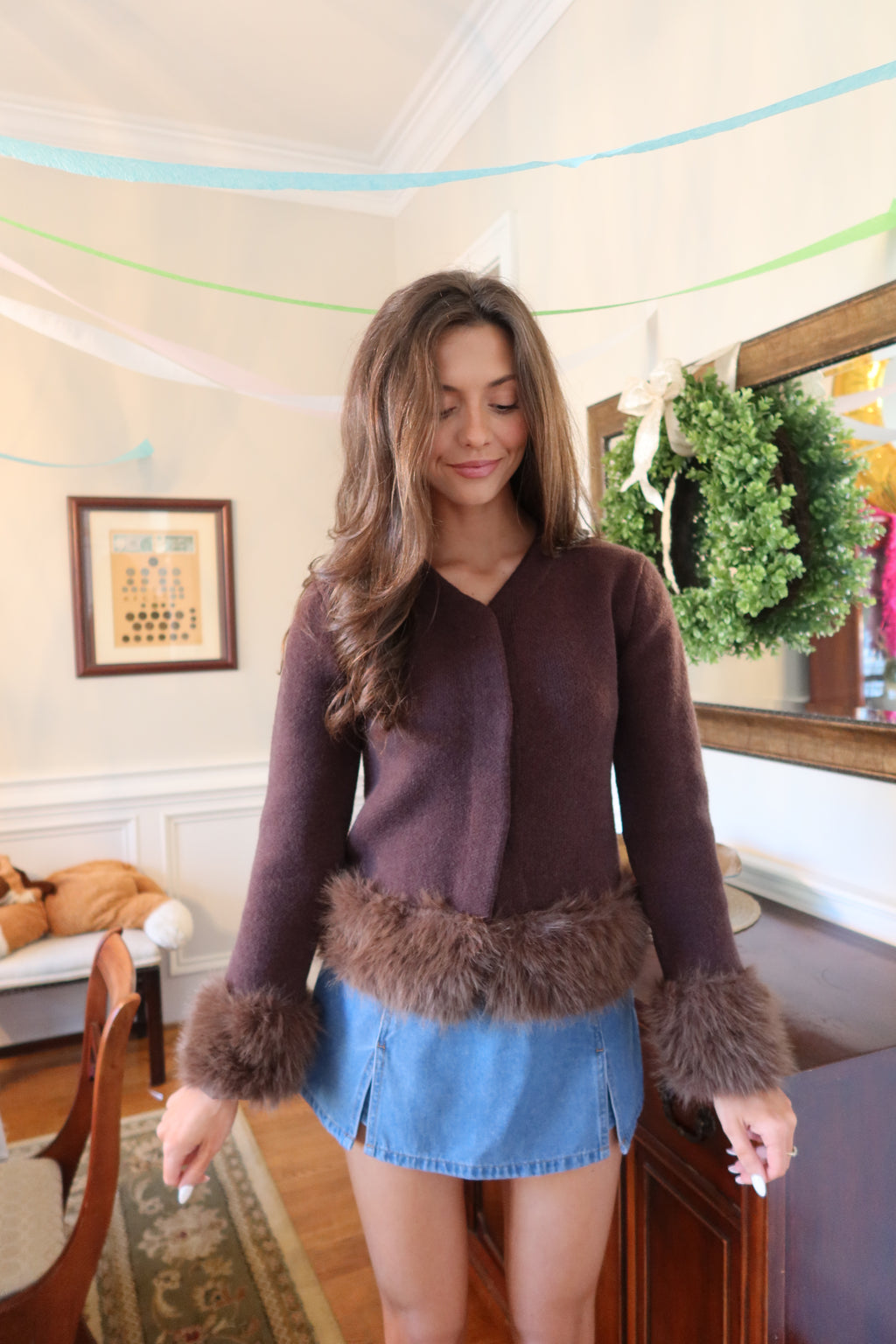 Manhattan Fur Cardigan- Brown