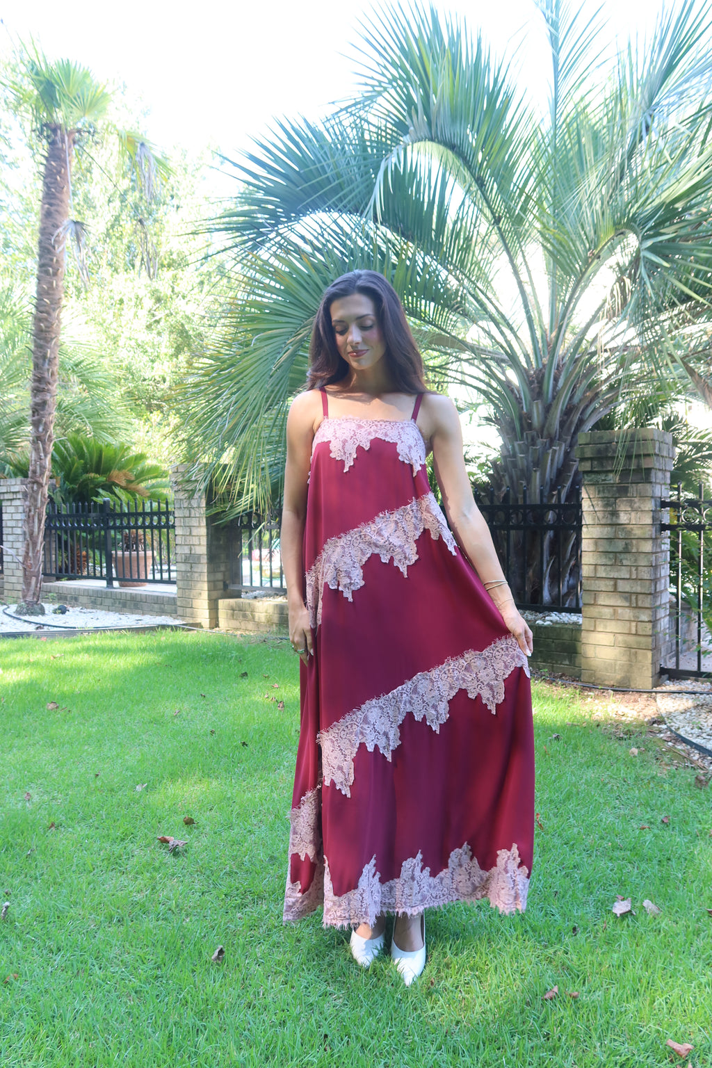 Cranberry Lace Dreams Maxi Dress- Burgundy