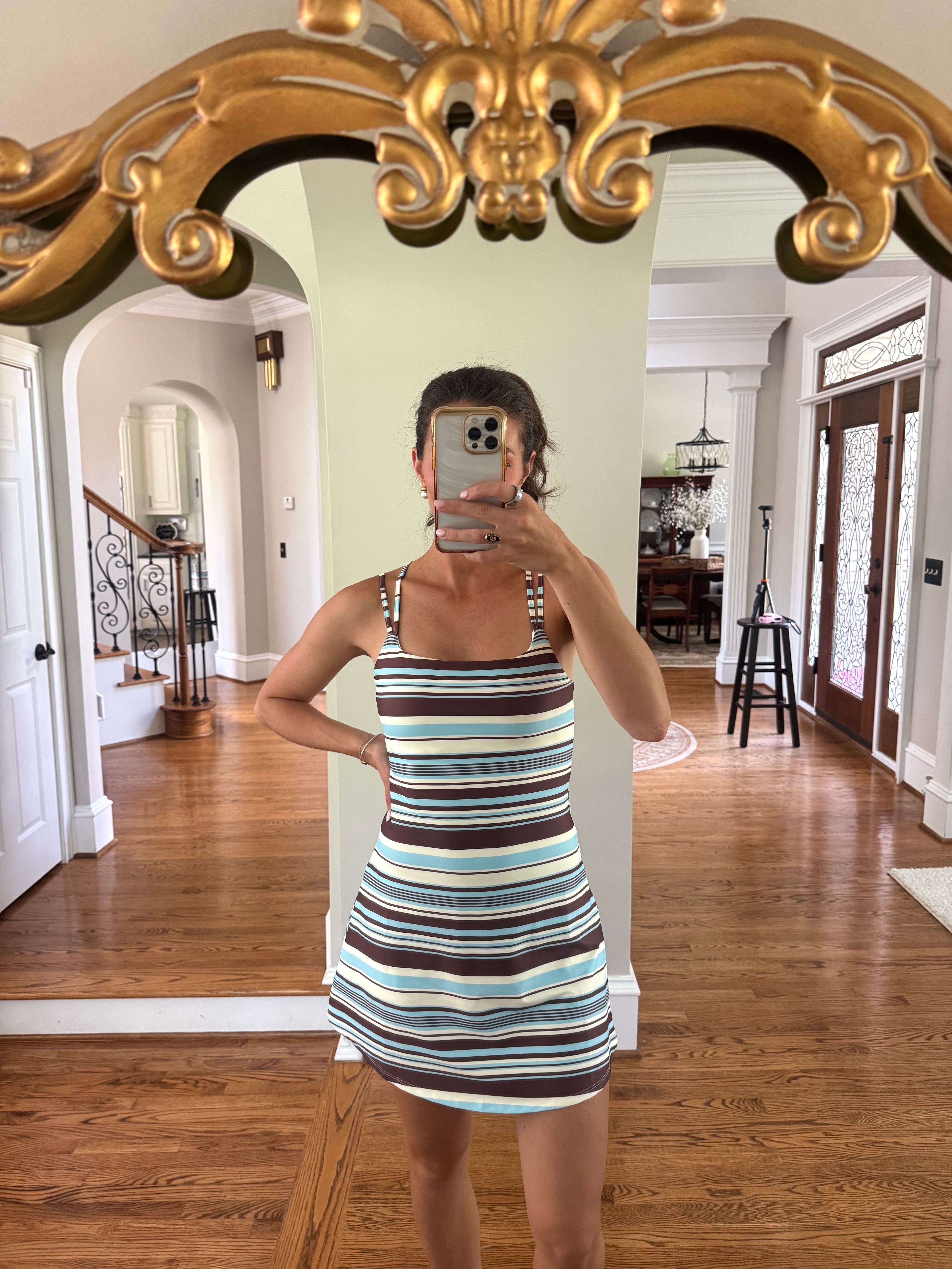 Sutton Striped Athletic Dress- Blue/Brown/White
