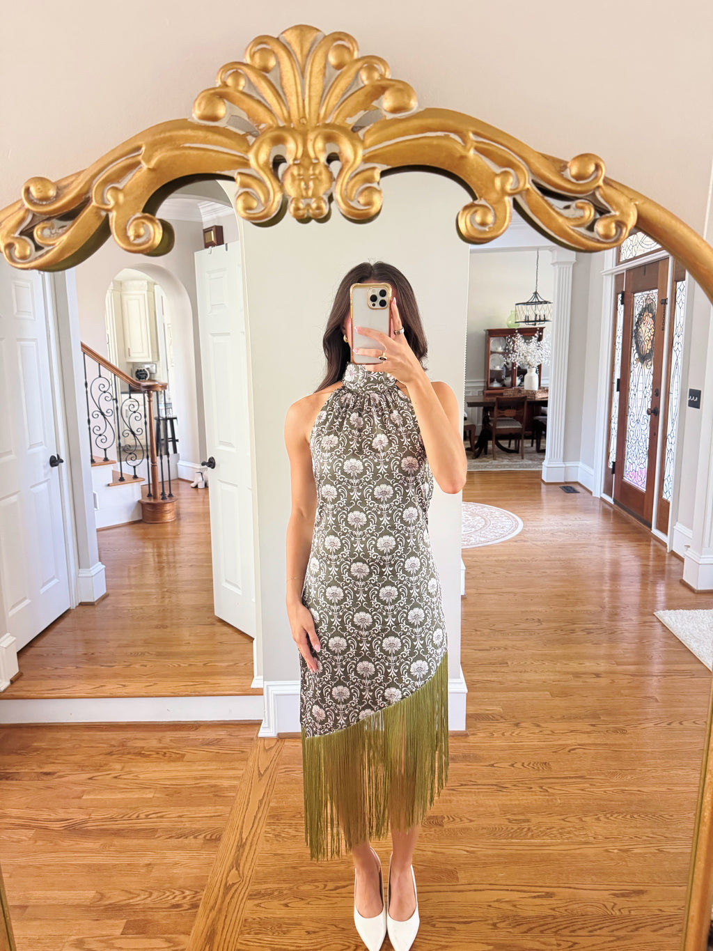 Olive Estate Fringe Midi Dress- Olive