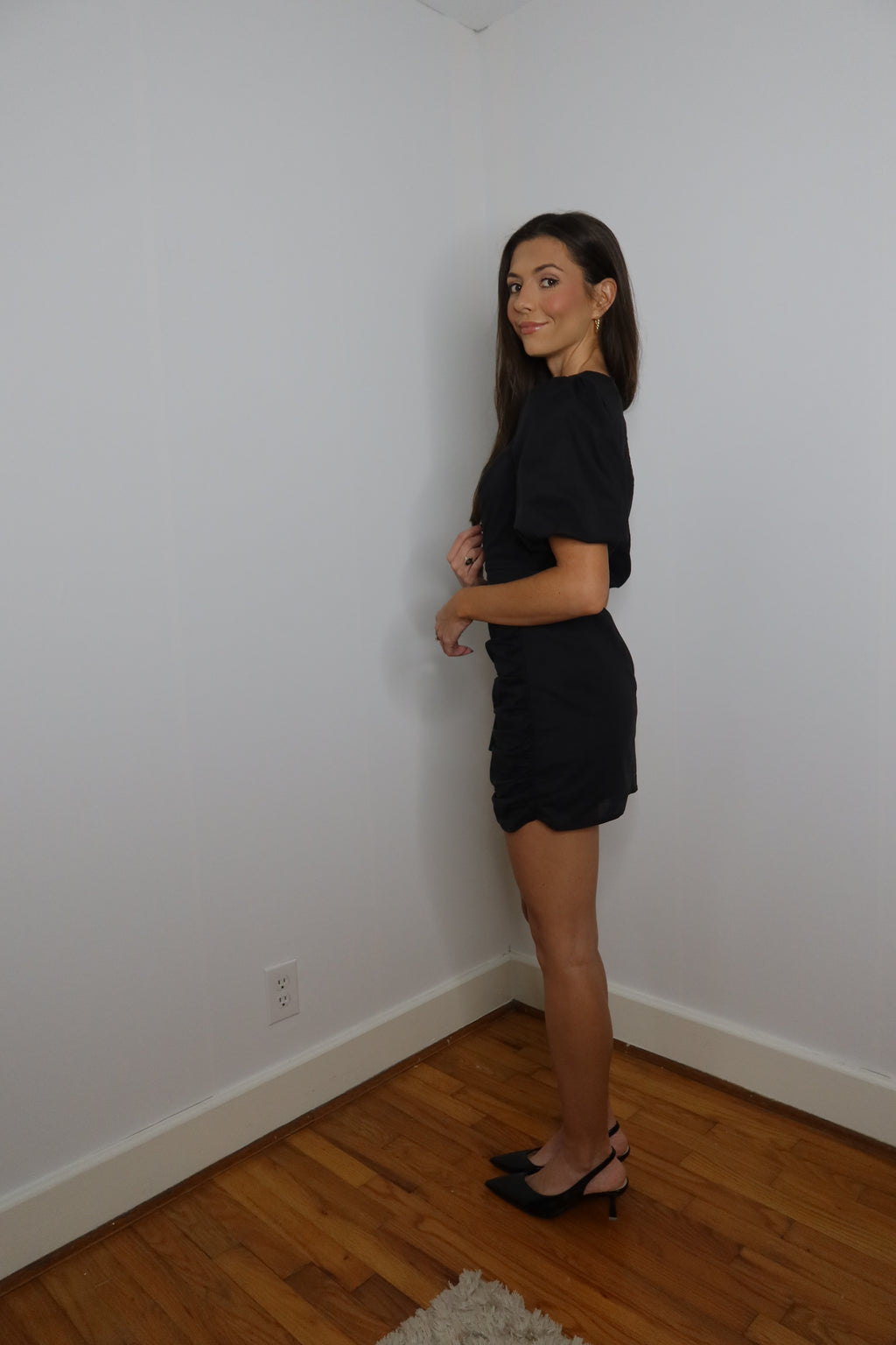 Blair Ruched Mini Dress- Black