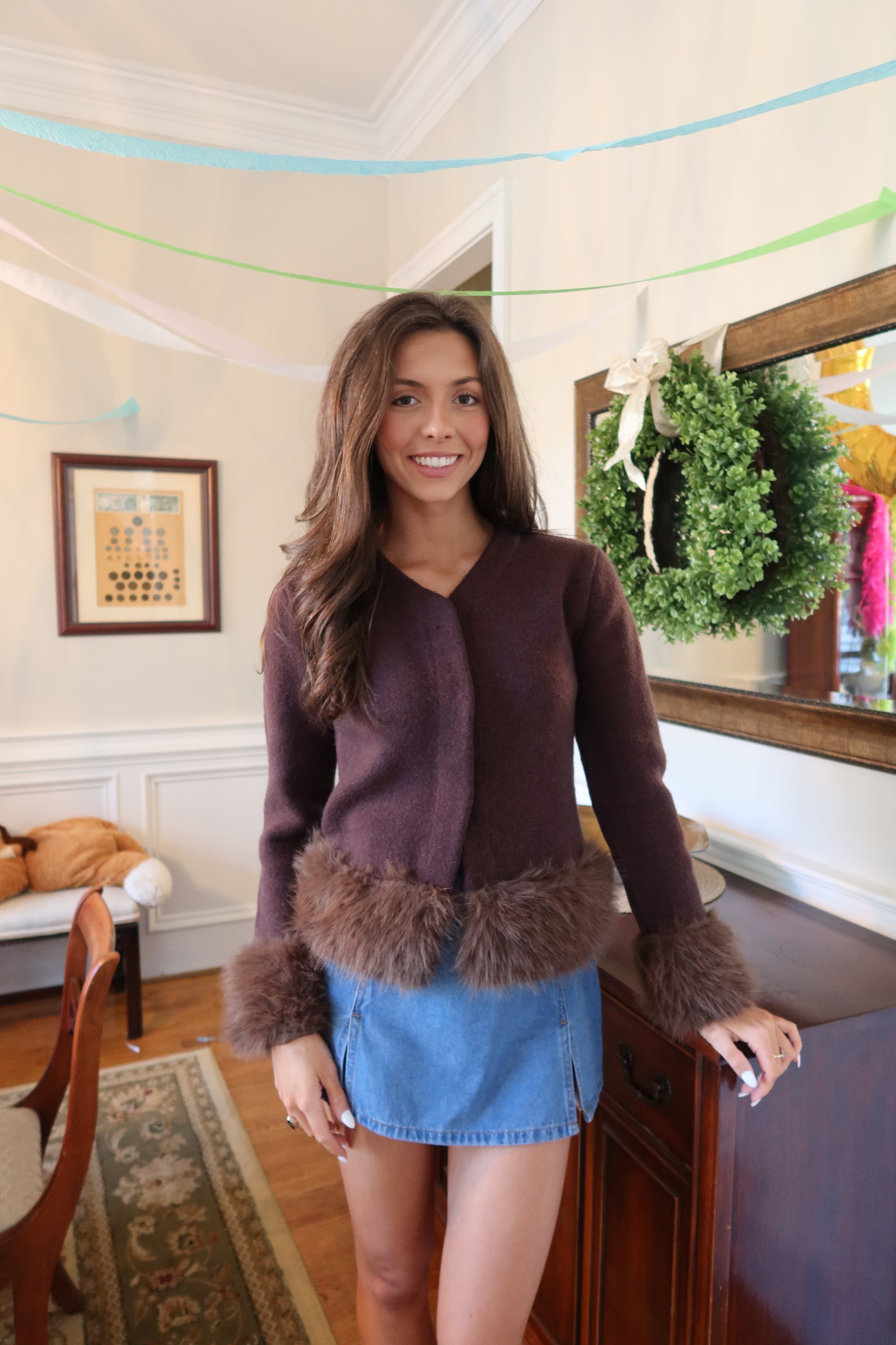 Manhattan Fur Cardigan- Brown