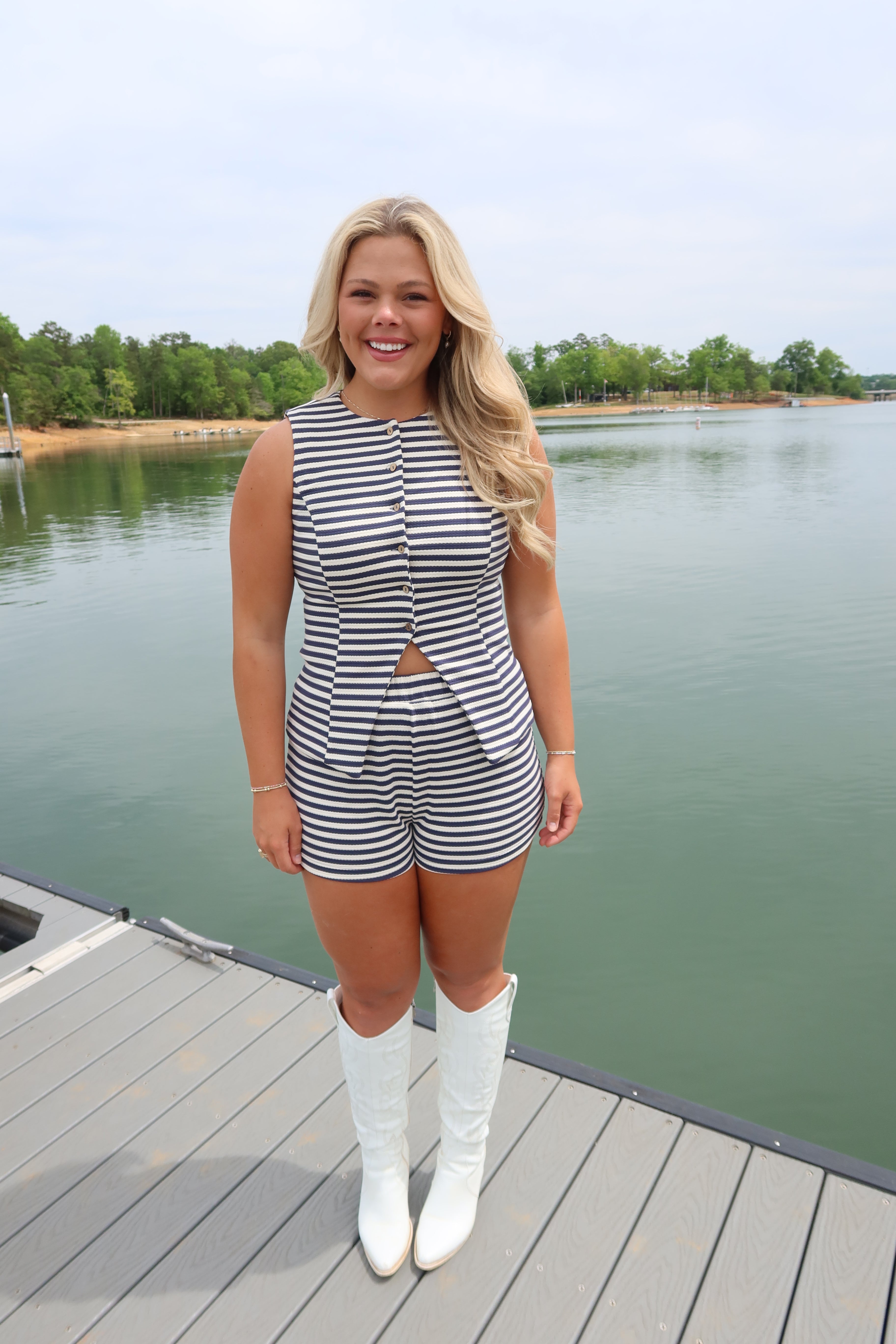 Boardwalk Set Shorts- Navy Stripe