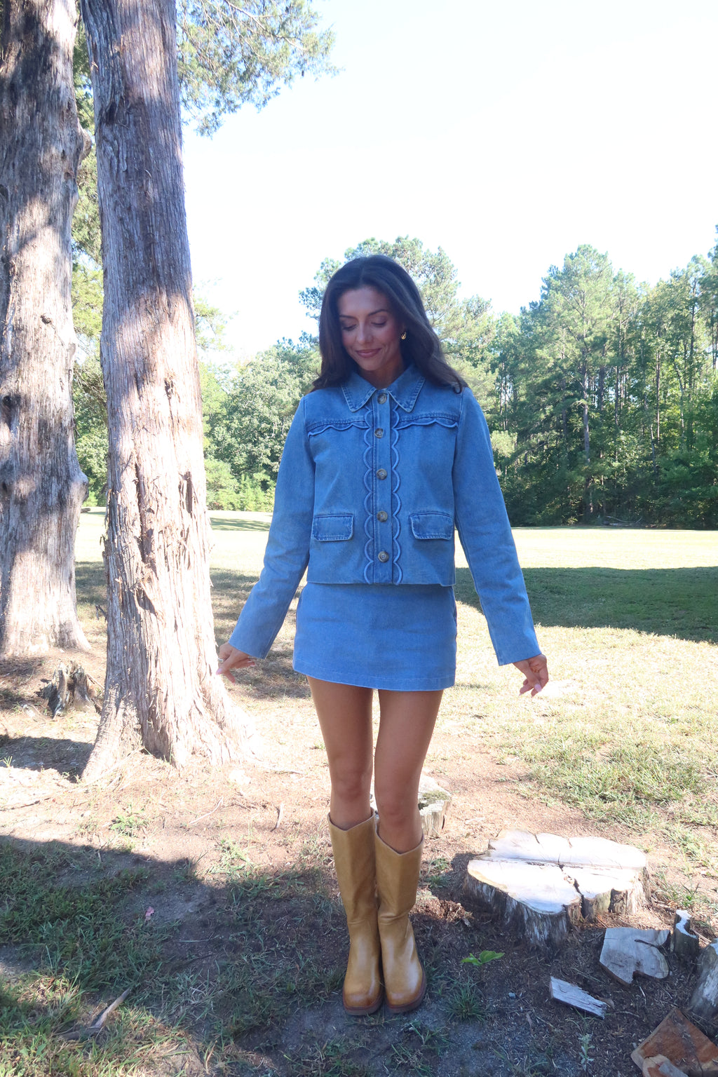 Dakota Scallop Denim Jacket- Denim