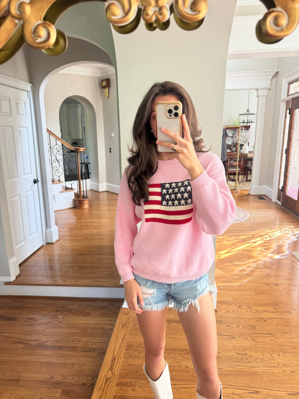American Girl Flag Sweater- Pink