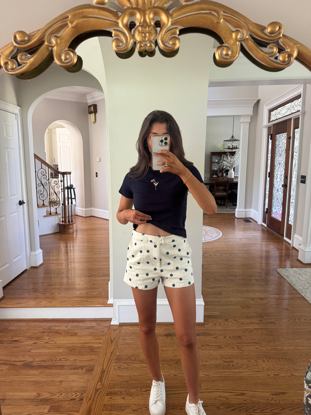 Polka Dot Denim Short- Cream/Navy