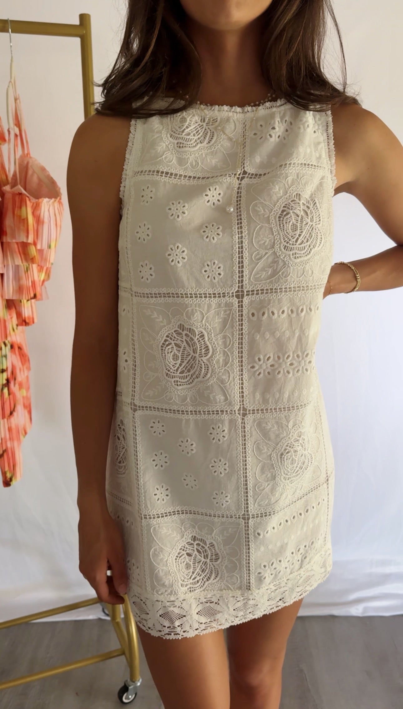 Sandi Embroidered Mini Dress- White