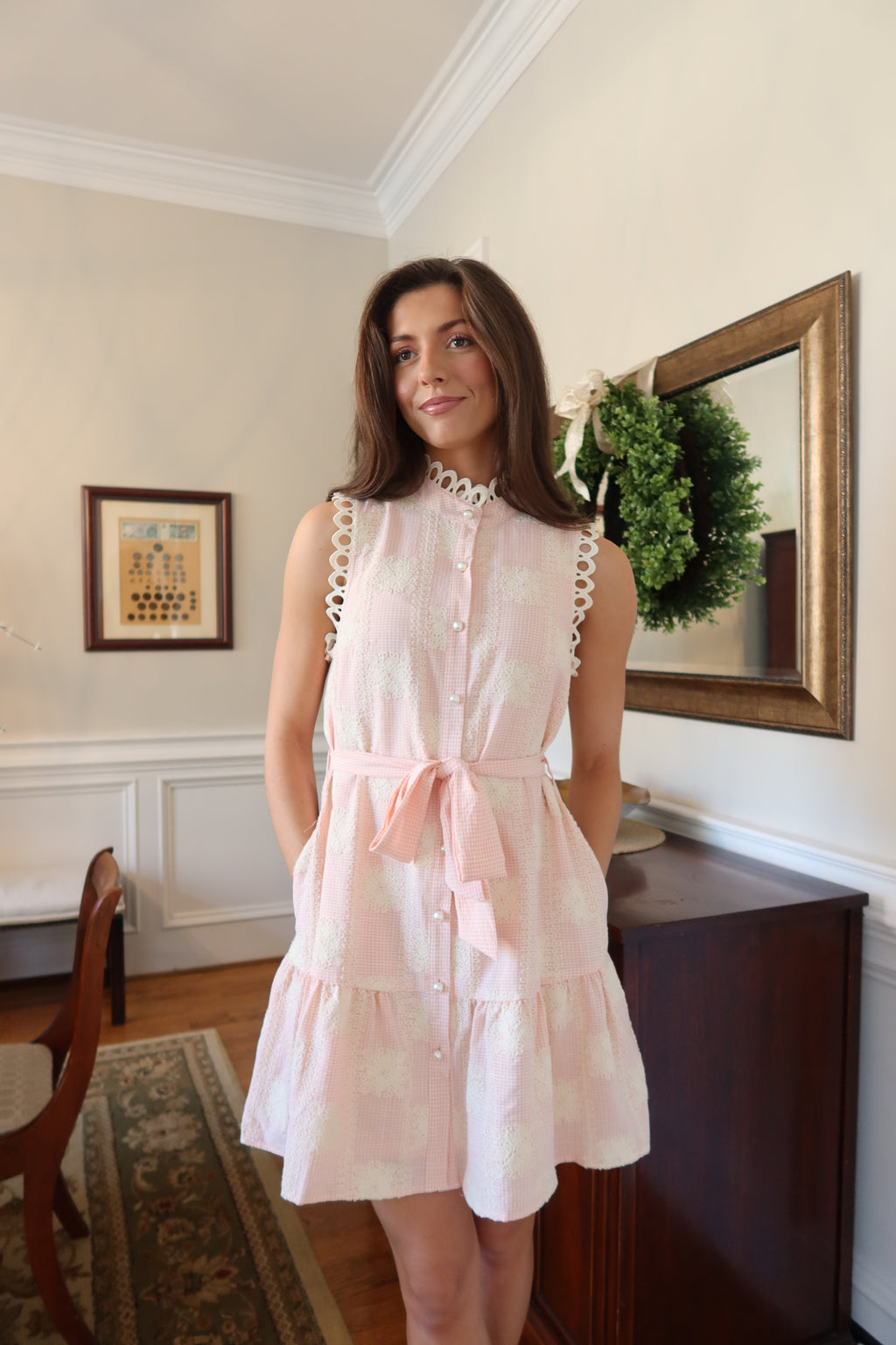 Charleston Pearl Mini Dress- Pink