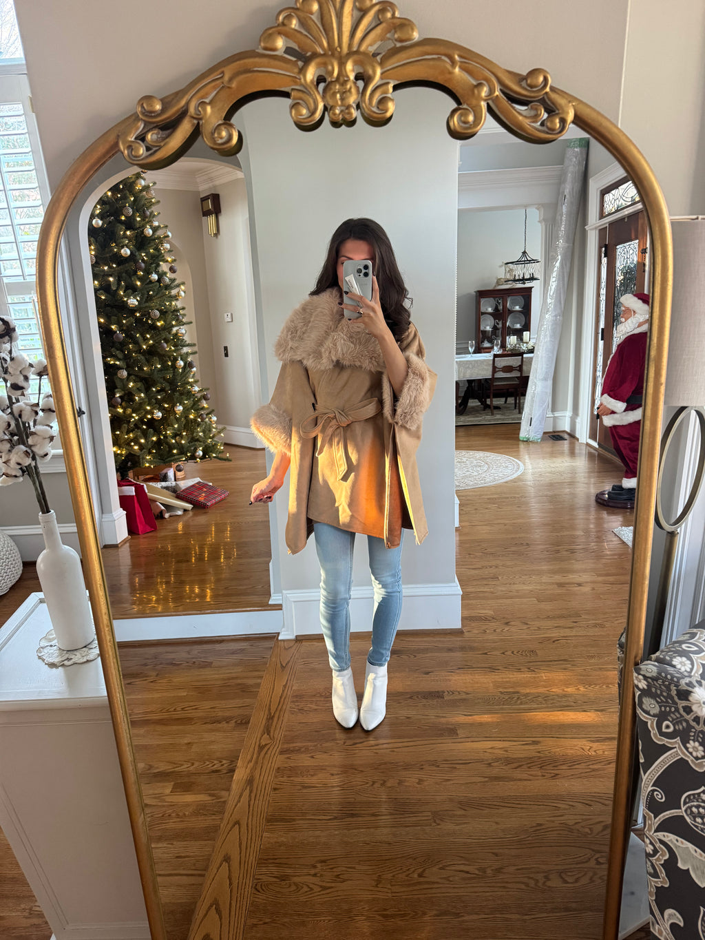 Faux Suede Fur Cape- Tan