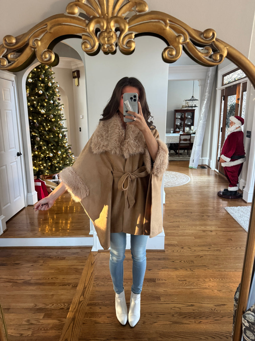 Faux Suede Fur Cape- Tan