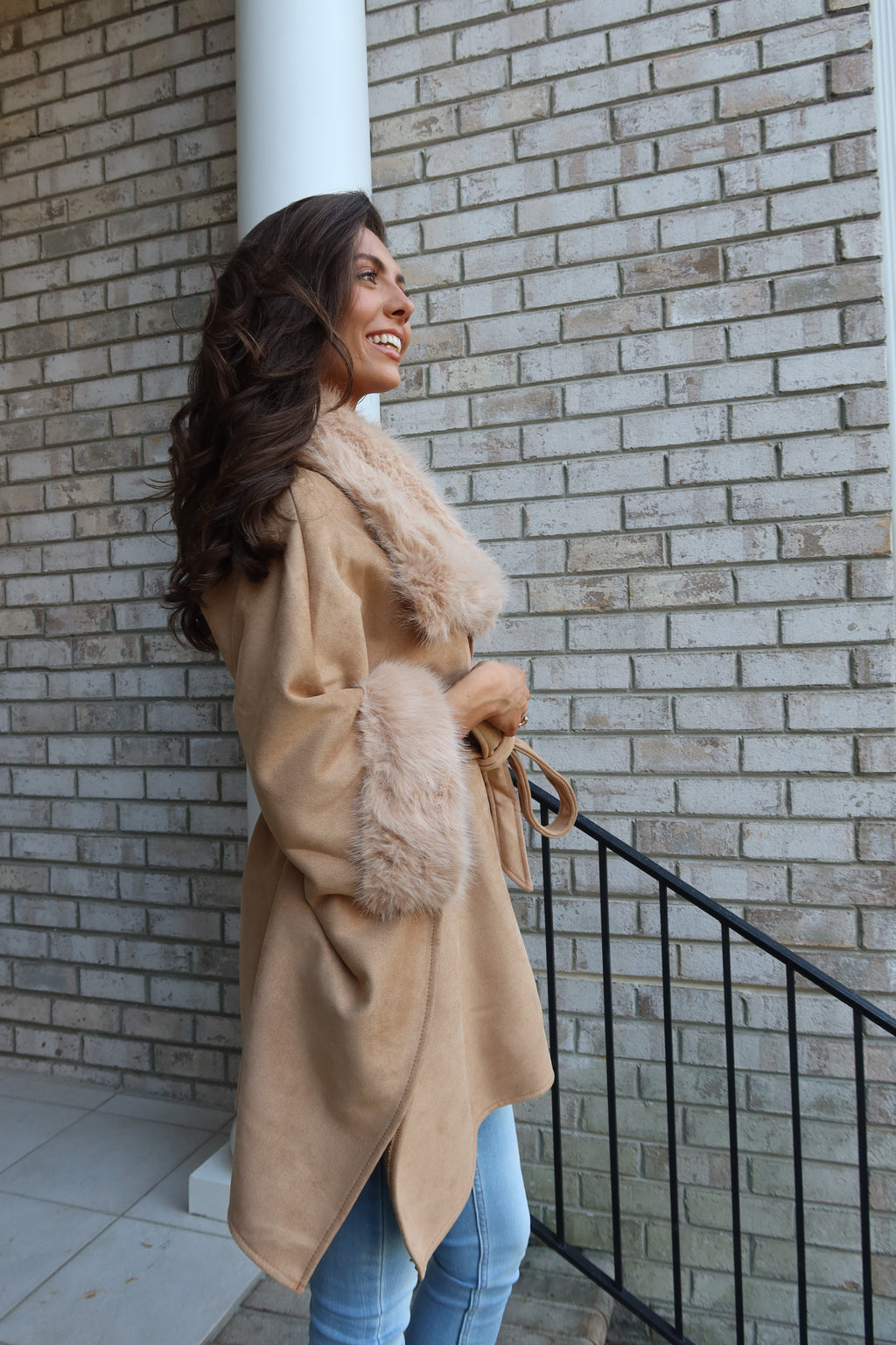 Faux Suede Fur Cape- Tan