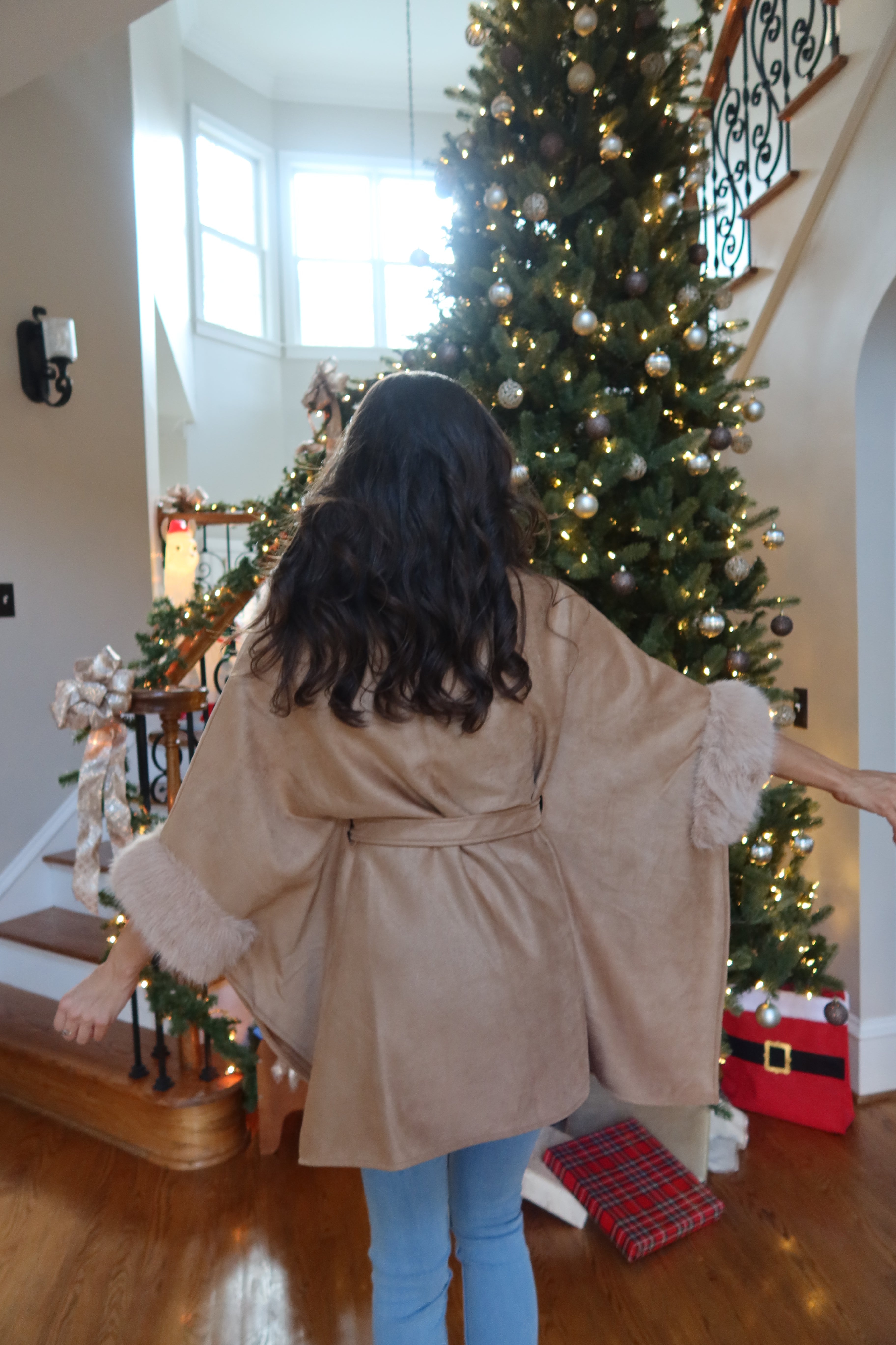Faux Suede Fur Cape- Tan
