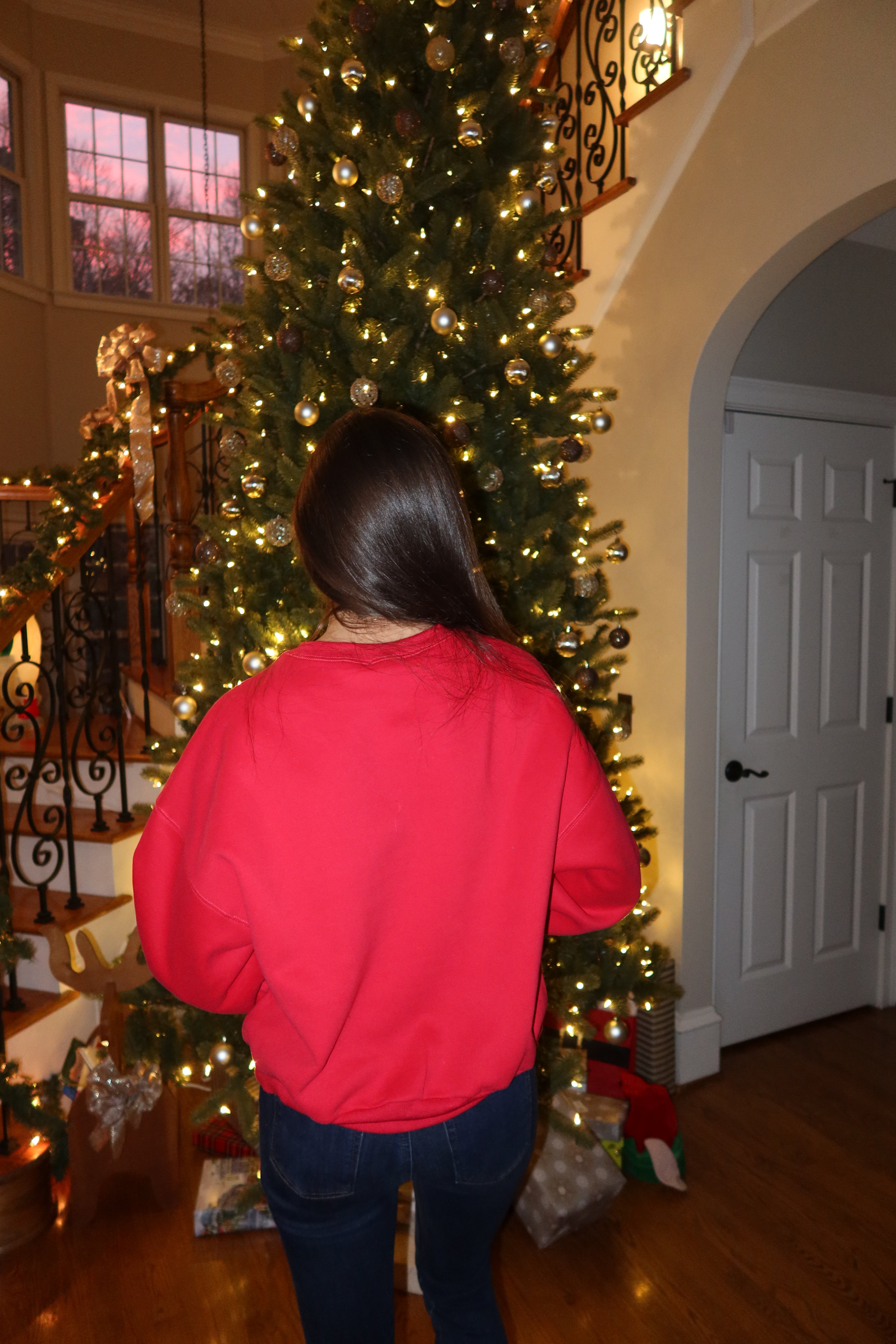 Merry Gingham Crew Neck- Red