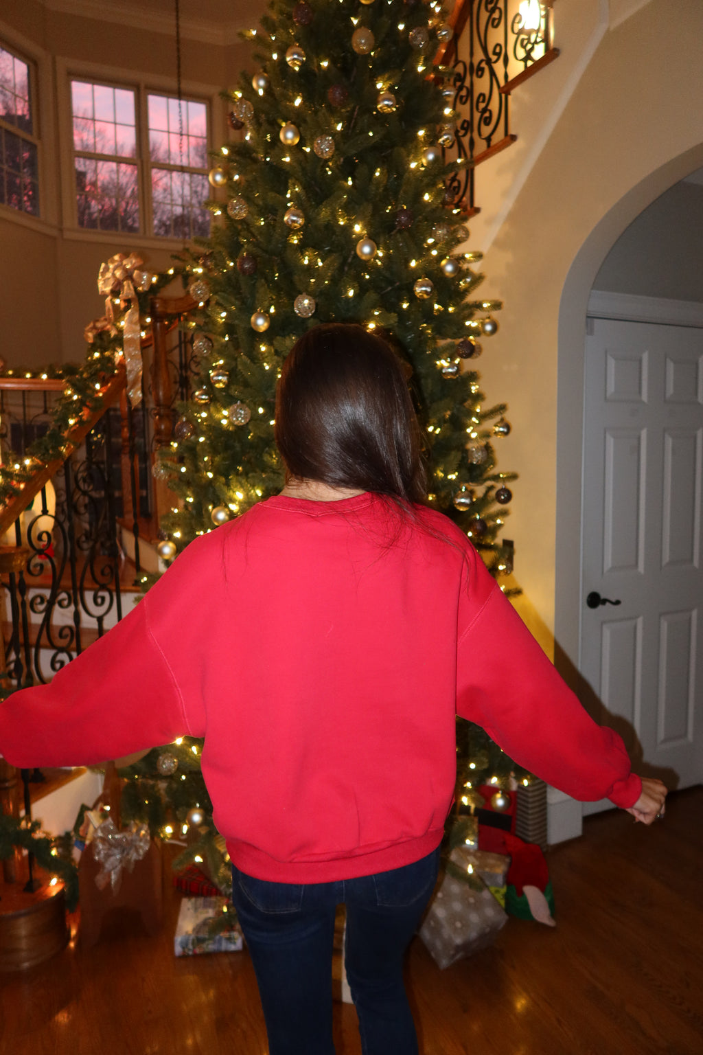 Merry Gingham Crew Neck- Red