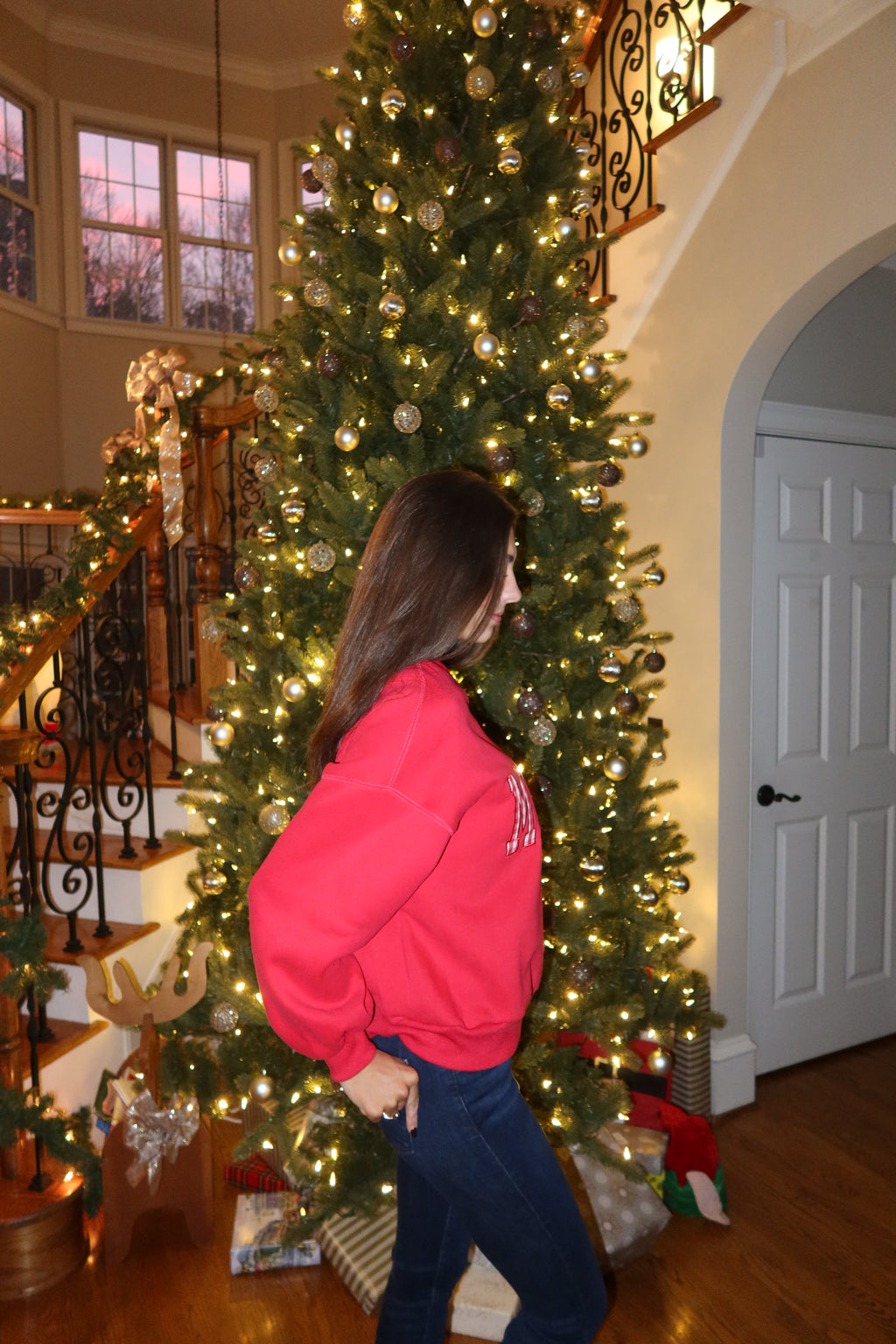 Merry Gingham Crew Neck- Red