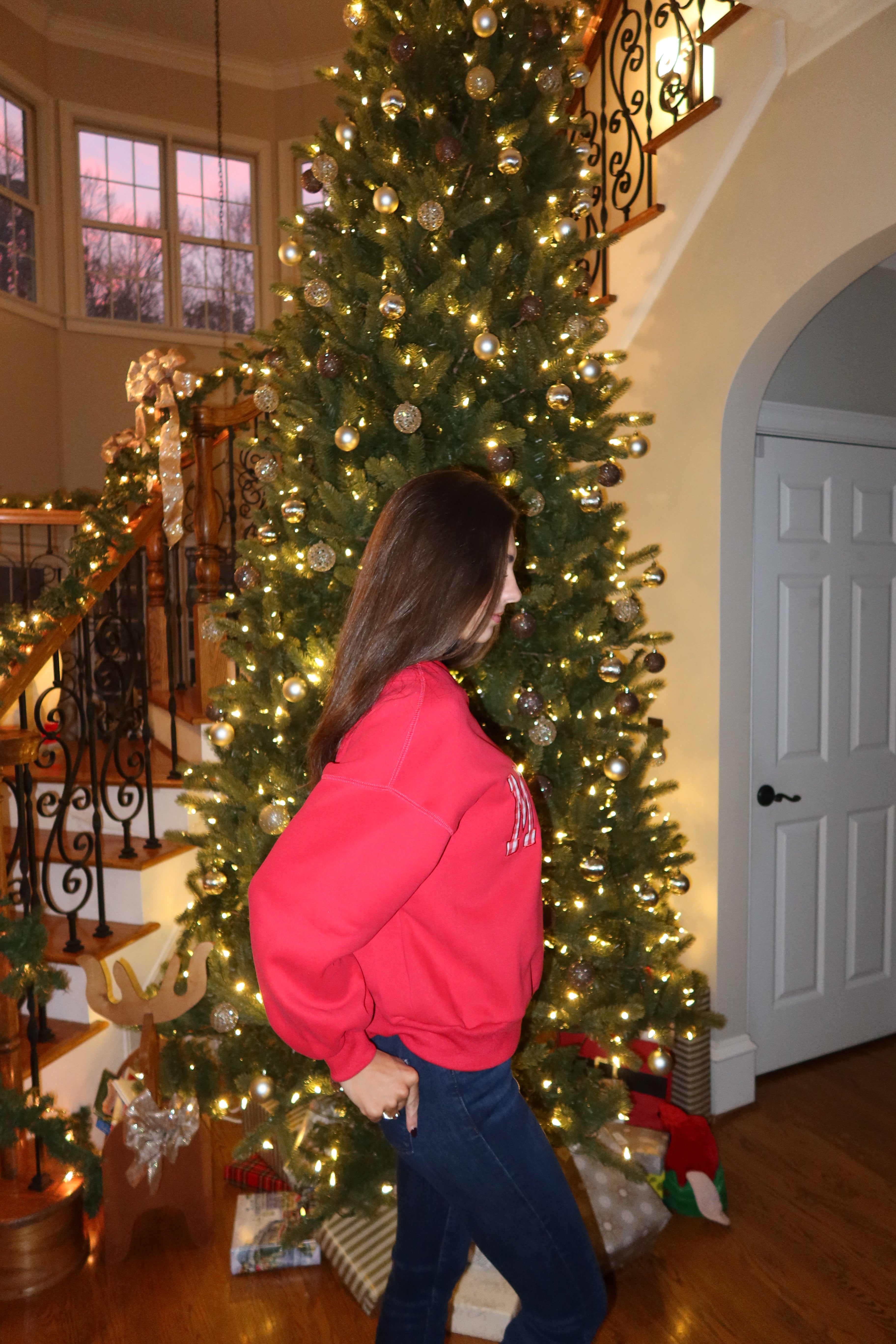 Merry Gingham Crew Neck- Red