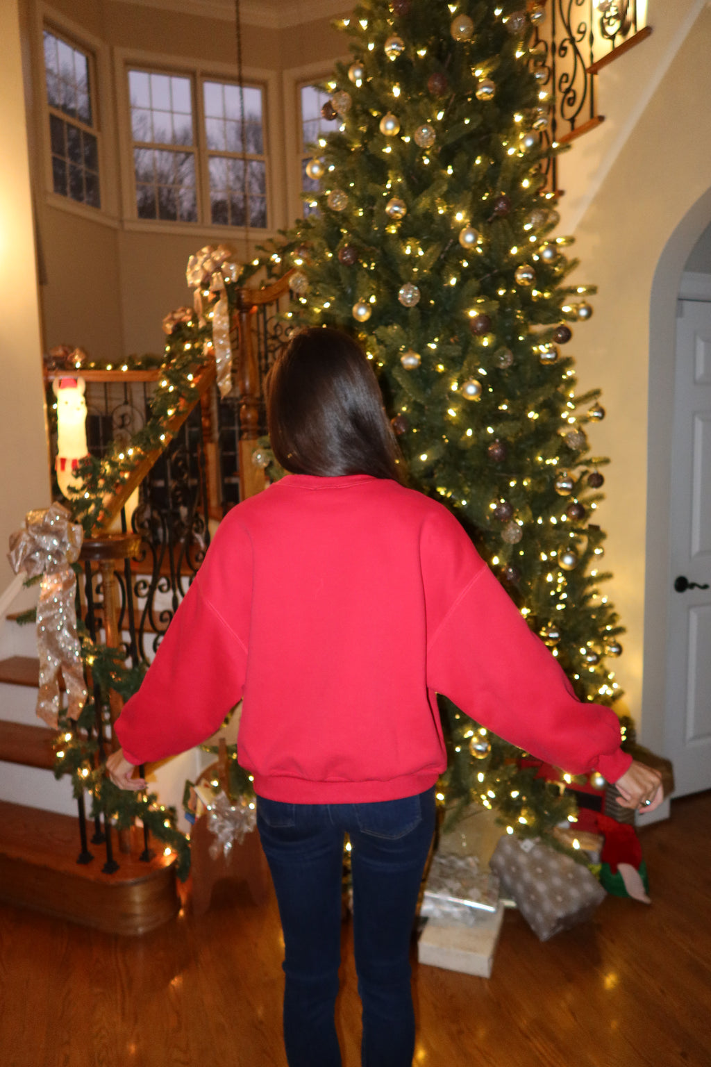 Merry Gingham Crew Neck- Red
