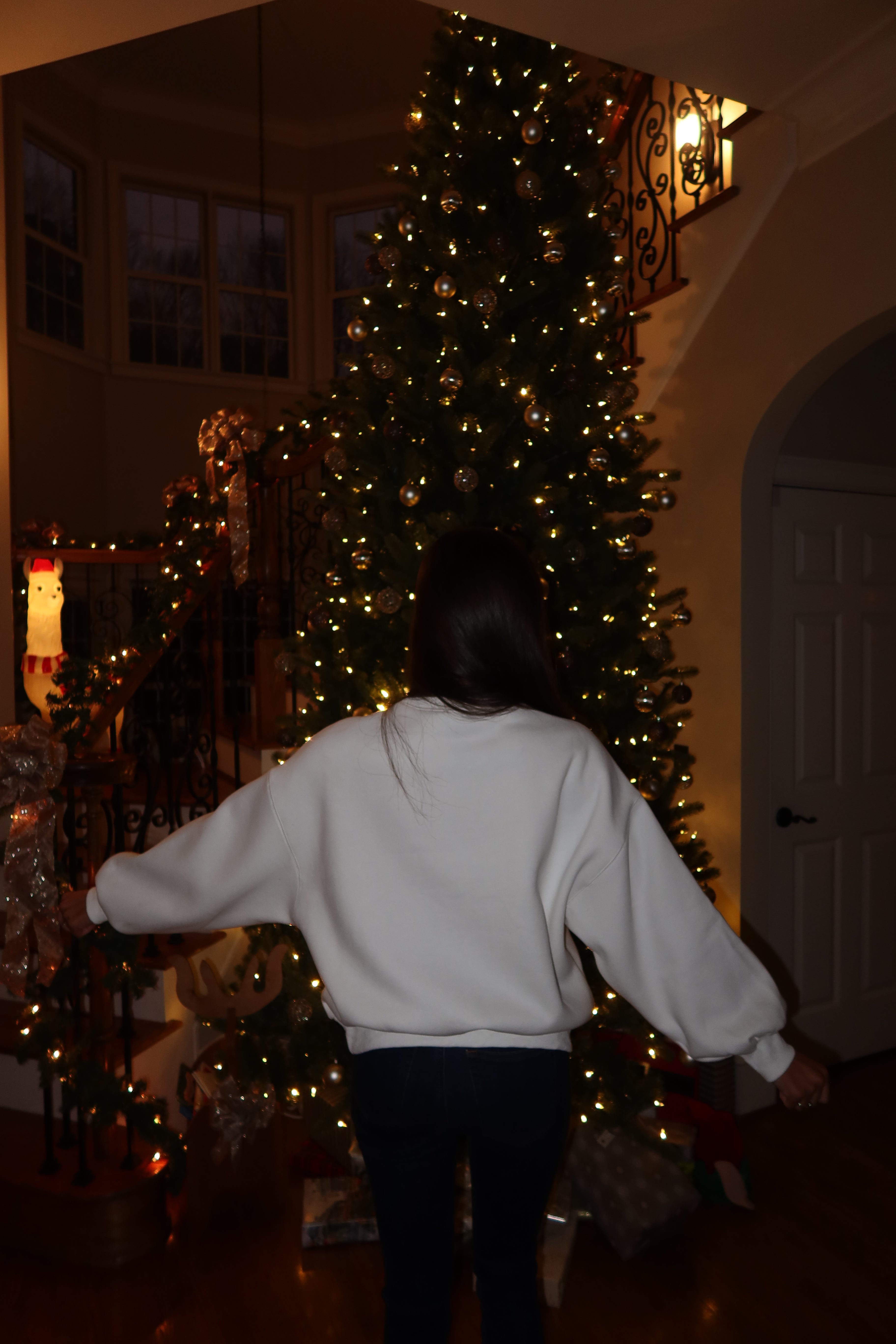 Merry Gingham Crew Neck- White